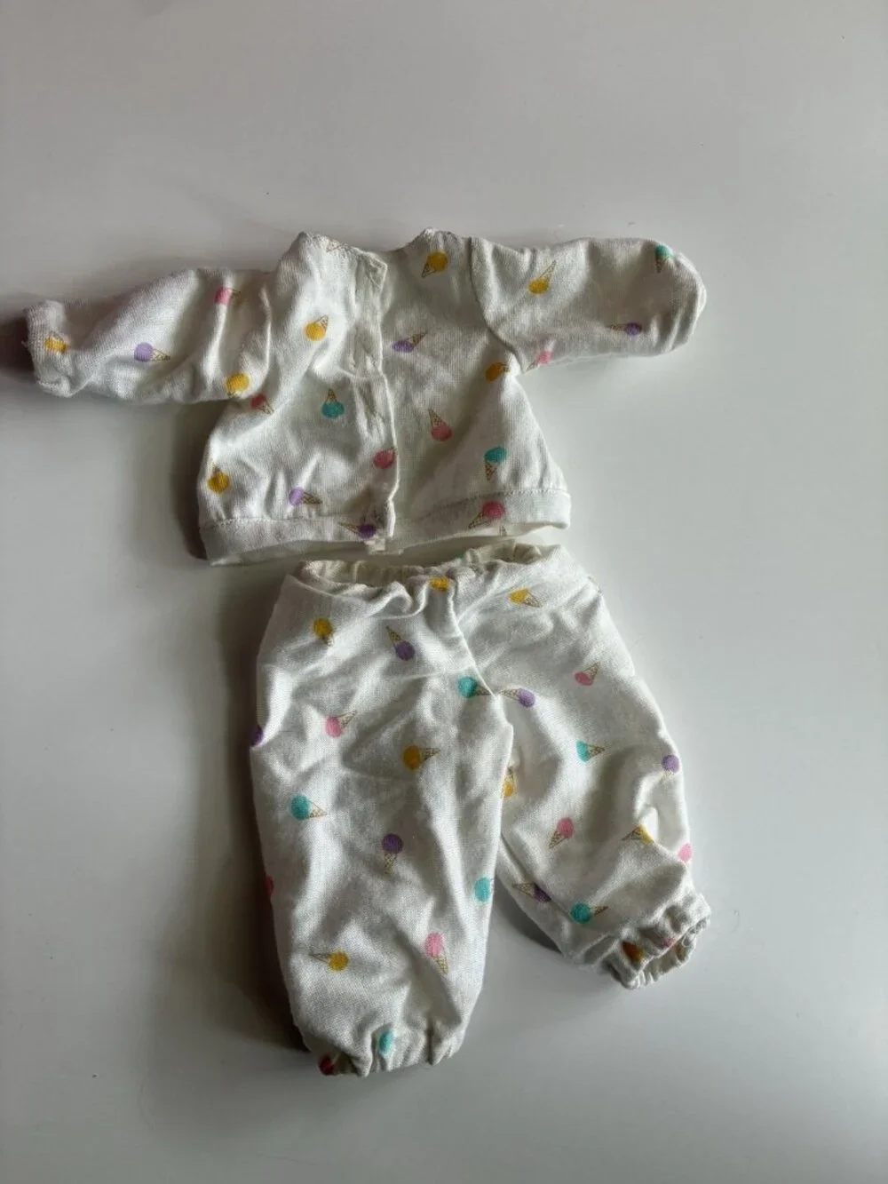 Vintage Doll Pajama Set Ice Cream Print White Lounge Outfit Clothes 2 Pc